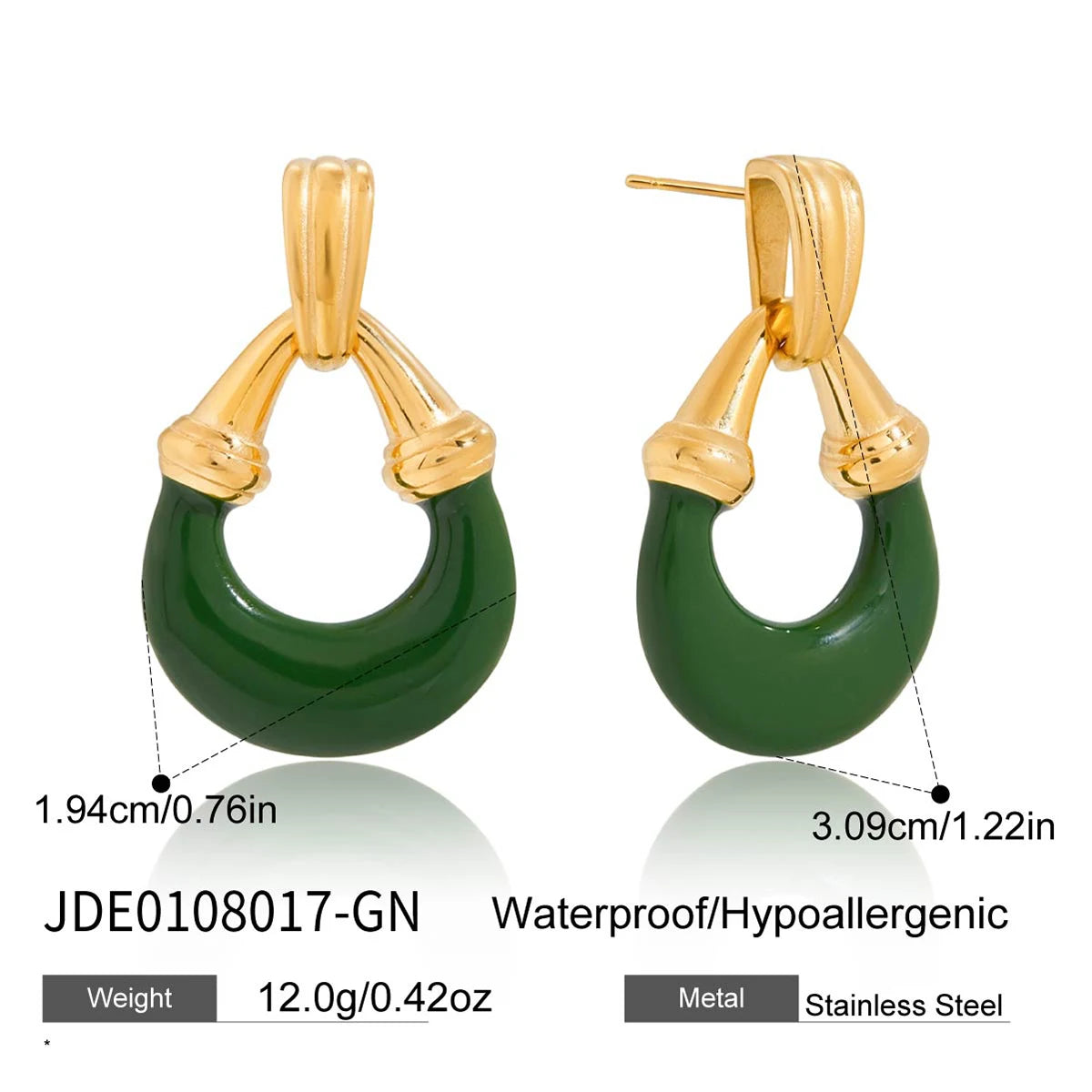 KIKA Vintage PVD Plated  Drip Oil Resin U-Shaped Geometric Pendant Earring  Stainless Steel 316L