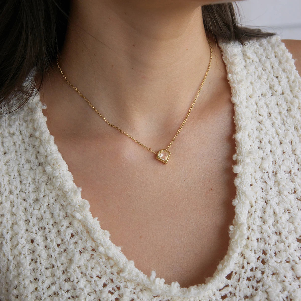 KIKA Classic Geometric Zircon Pendant Necklace PVD Gold Plated Stainless Steel 316L