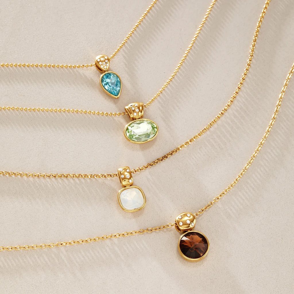 KIKA Elegant Multicolor Geometric Crystal Pendant Necklace PVD 18K Gold Plated Stainless Steel 316L