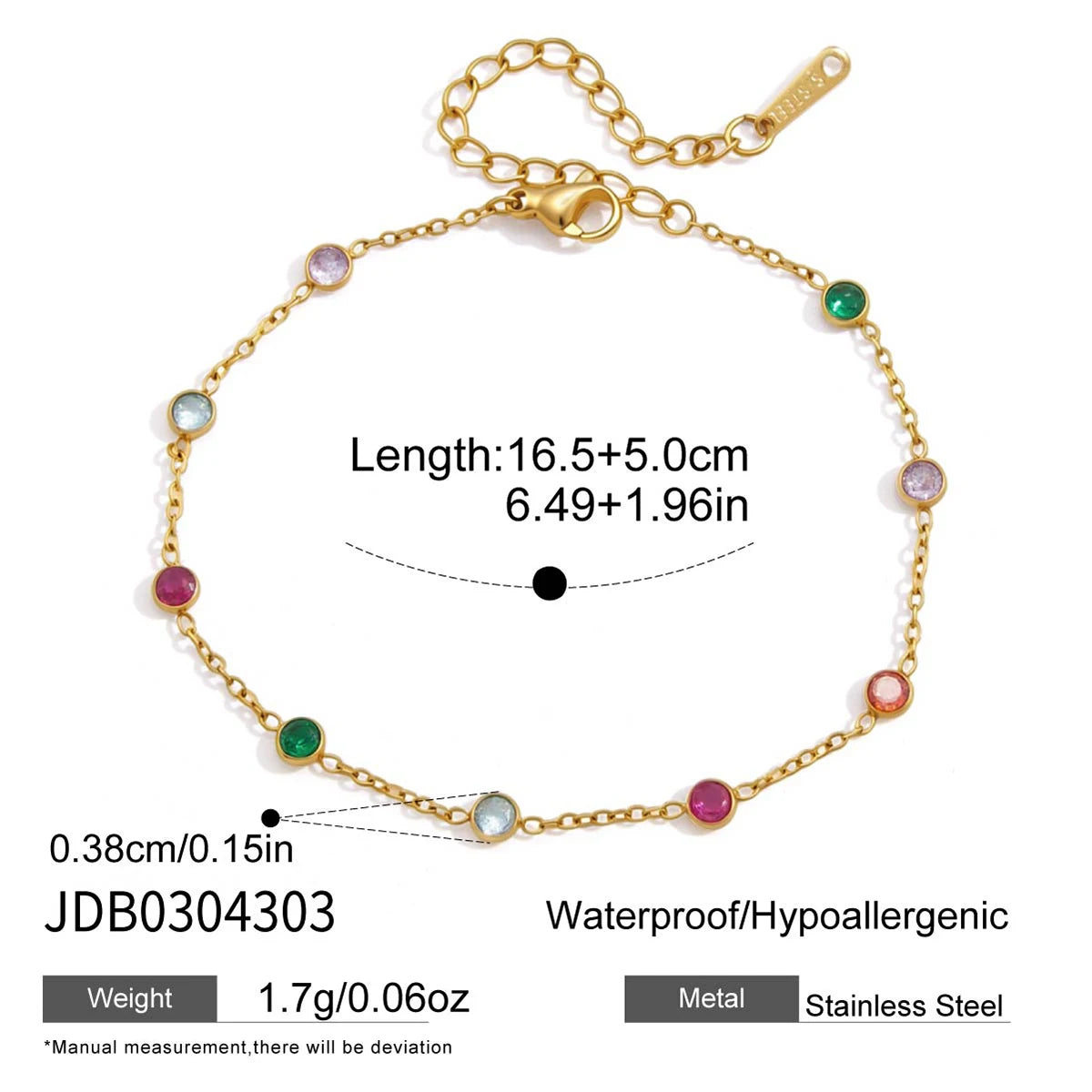 KIKA Multicolor Geometric Zircon Bracelet  PVD Plated Stainless Steel 316L