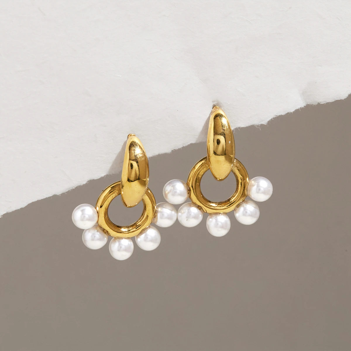 KIKA Elegant Imitation Pearl Stud Earrings 18K Gold PVD Plated Stainless Steel 316L