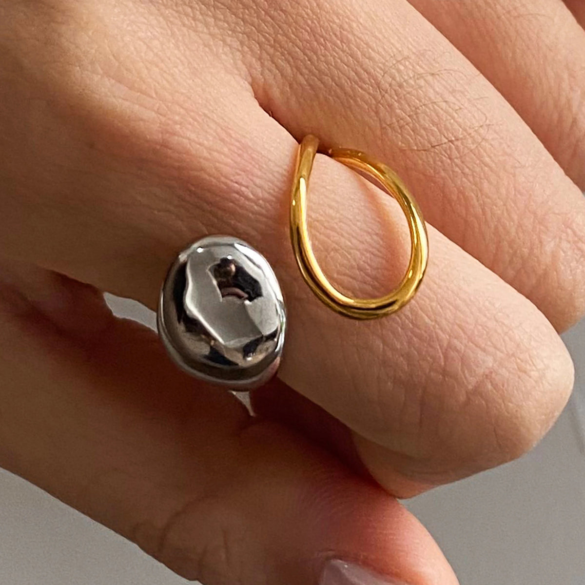 KIKA Minimalist Gold Silver Color Splicing Waterdrop Geometric Ring Stainles Steel 316L