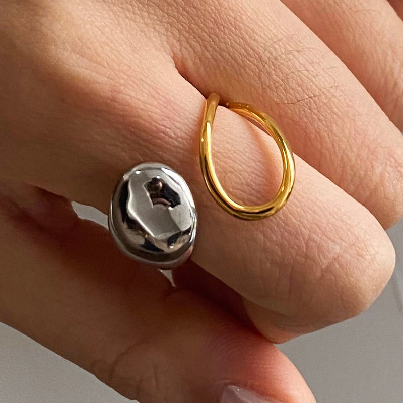 KIKA Minimalist Gold Silver Color Splicing Waterdrop Geometric Ring Stainles Steel 316L
