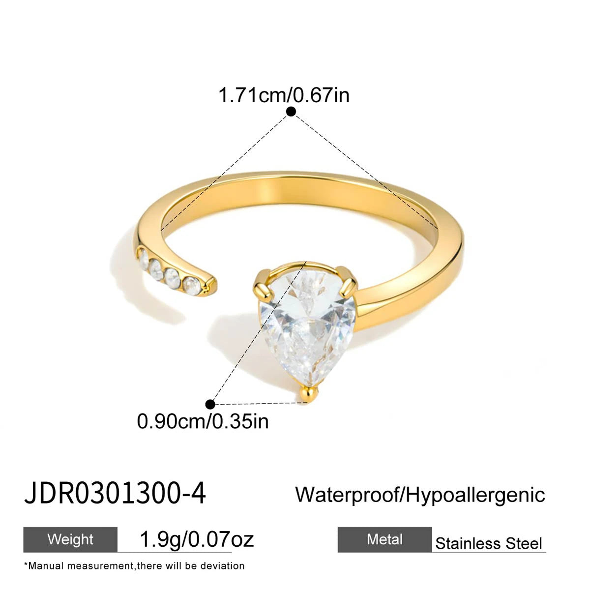 KIKA Classic Geometric Zircon Open Rings  PVD Plated Stainless Steel 316L