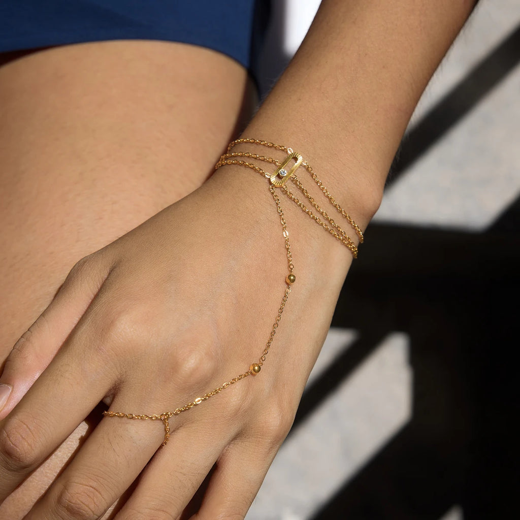 Kika Classic Tiny Crystal Finger Bracelet Multilayer 18K Gold Plated Stainless Steel 316L