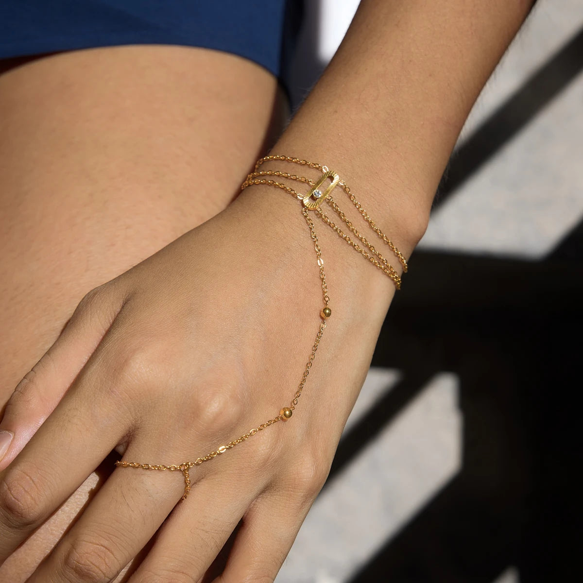 Kika Classic Tiny Crystal Finger Bracelet Multilayer 18K Gold Plated Stainless Steel 316L