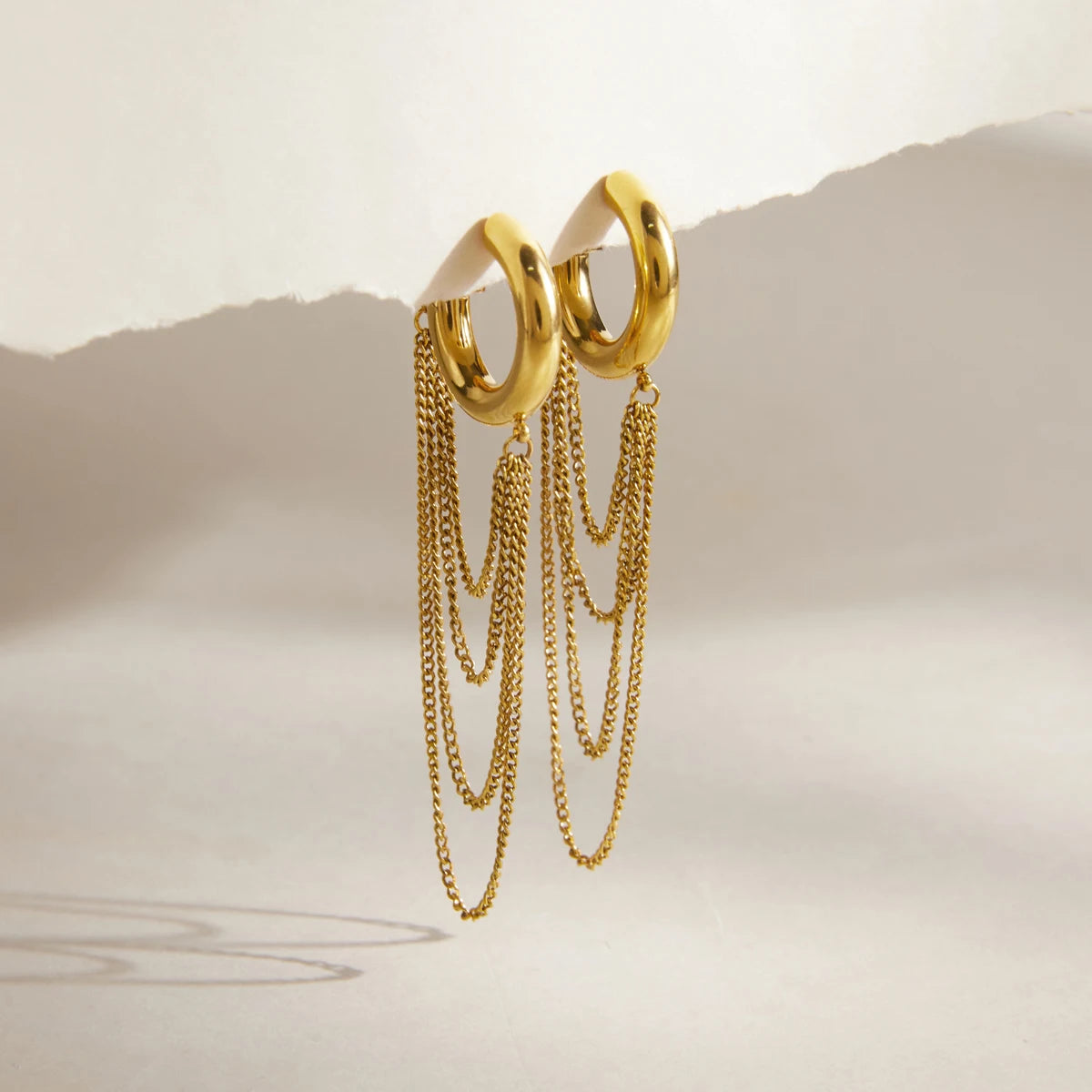 Kika Classic Long Chains Tassel C Shape Stud Earrings