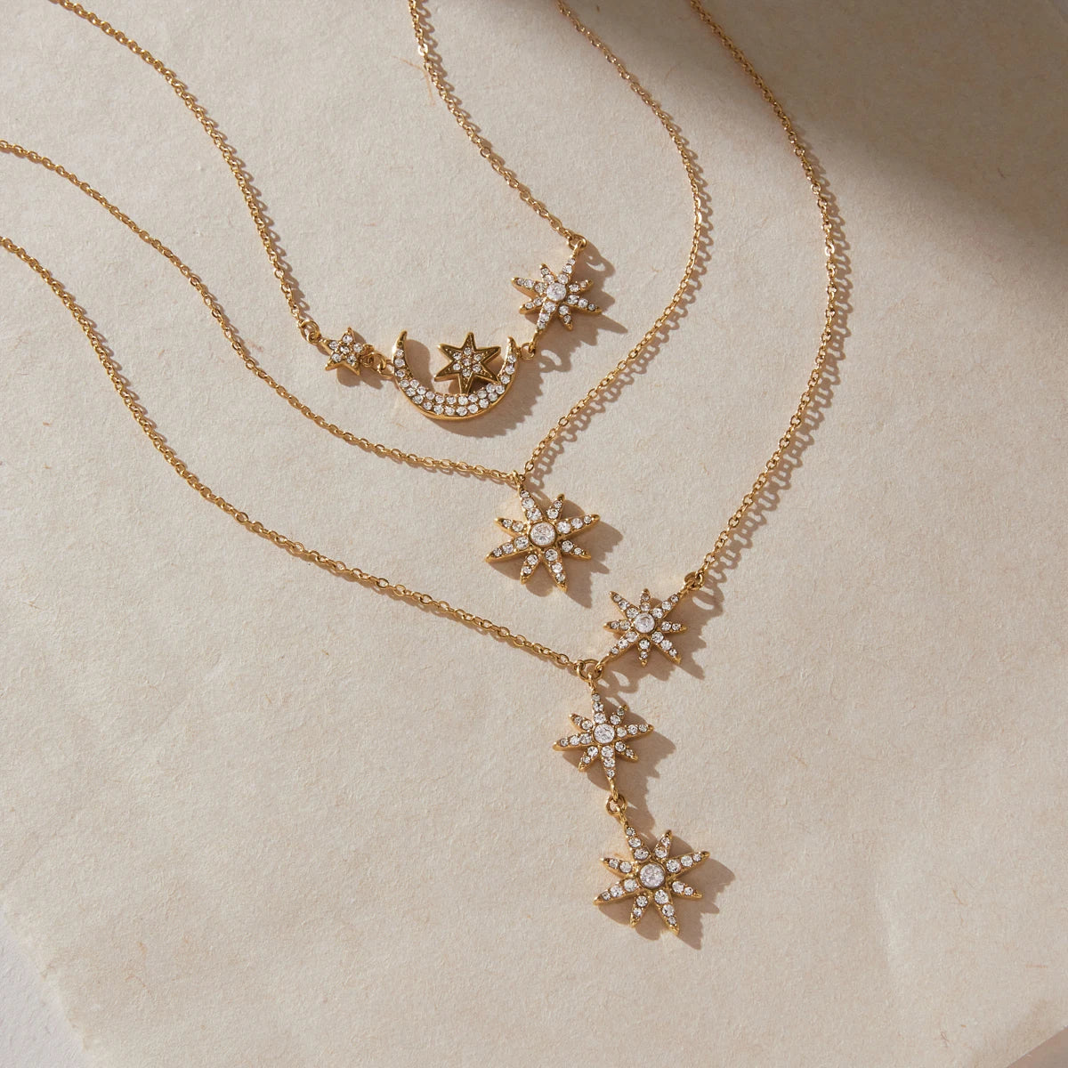 Kika Classic Crystal Moon Star Pendant Necklace Minimalist 18K Gold Plated Stainless Steel 316L