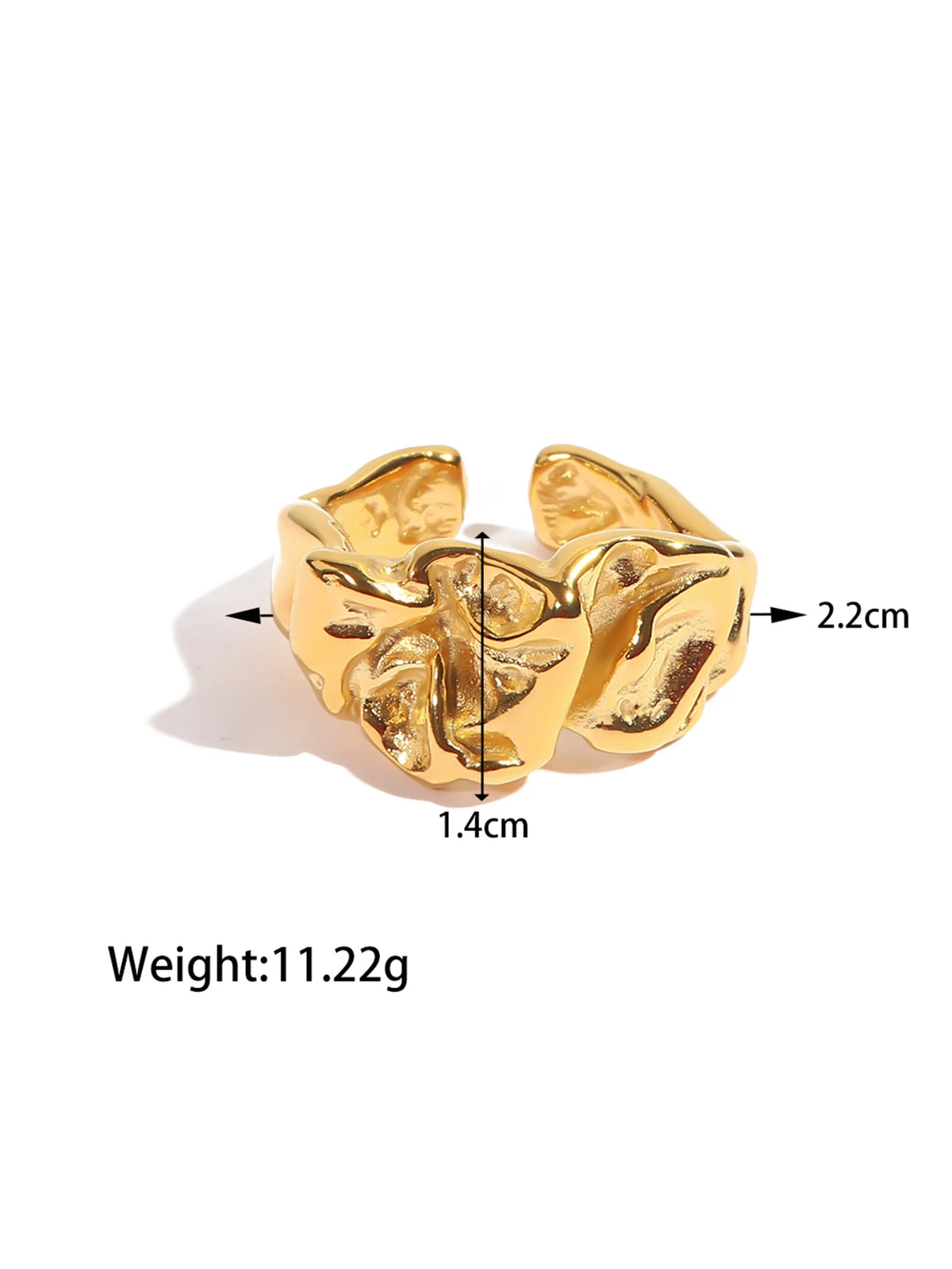 KIKA Fashion Trend PVD Plated Stainless Steel 316L Circular Hollow Ring Asymmetrical Pleated Stackable Ring Women's Jewe