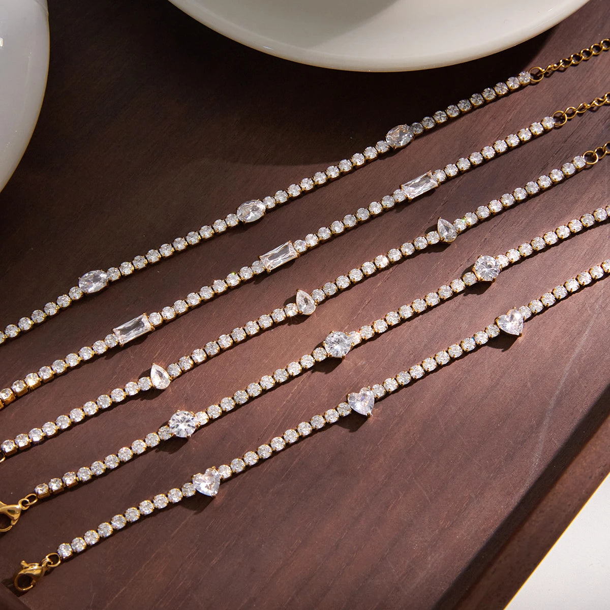 Kika Geometric White Water Droplet Heart Zircon Chain Tennis Bracelet