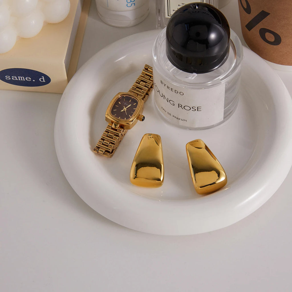 Classic Gold Color Geometric Trapezoidal Glossy Earring