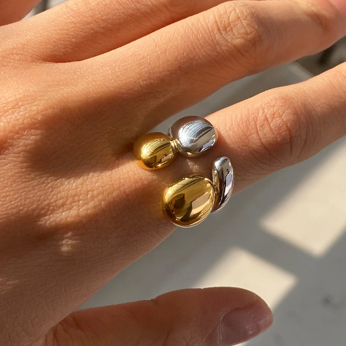 KIKA Fashion Statement Two Tone Ring 18k Gold Color PVD Plated Stainless Steel 316L Double layered Smooth Ring Stackable Ring