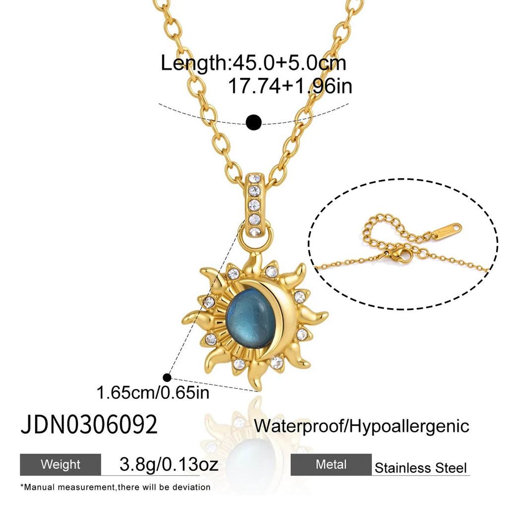 Kika Elegant Blue Resin Necklace Earrings Gold PVD Plated Stainless Steel 316L Moon Star