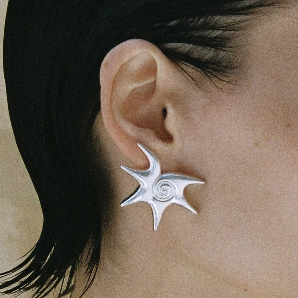 Kika Beach Stainless Steel Starfish Vortex Spiral Ear Studs Star Thread Earrings