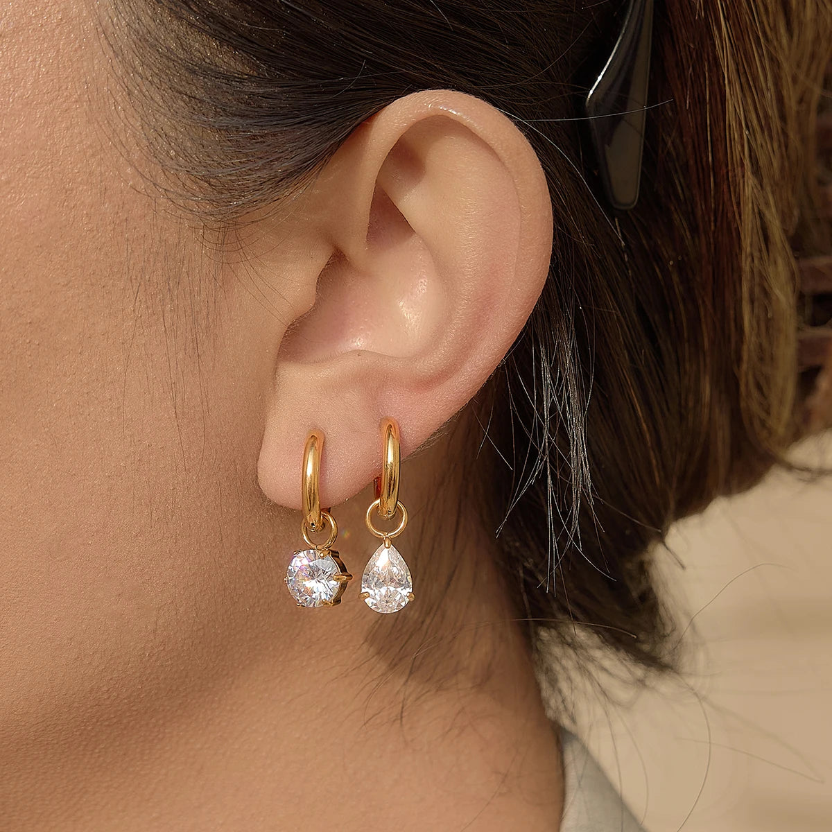 Shiny Cubic Zirconia Drop Earrings