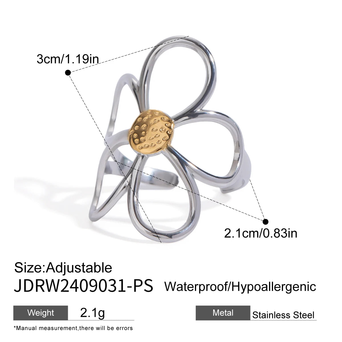 KIKA Minimalist Stainless Steel 3216L Two tone Hollow Flower Ring Stackable Texture Ring