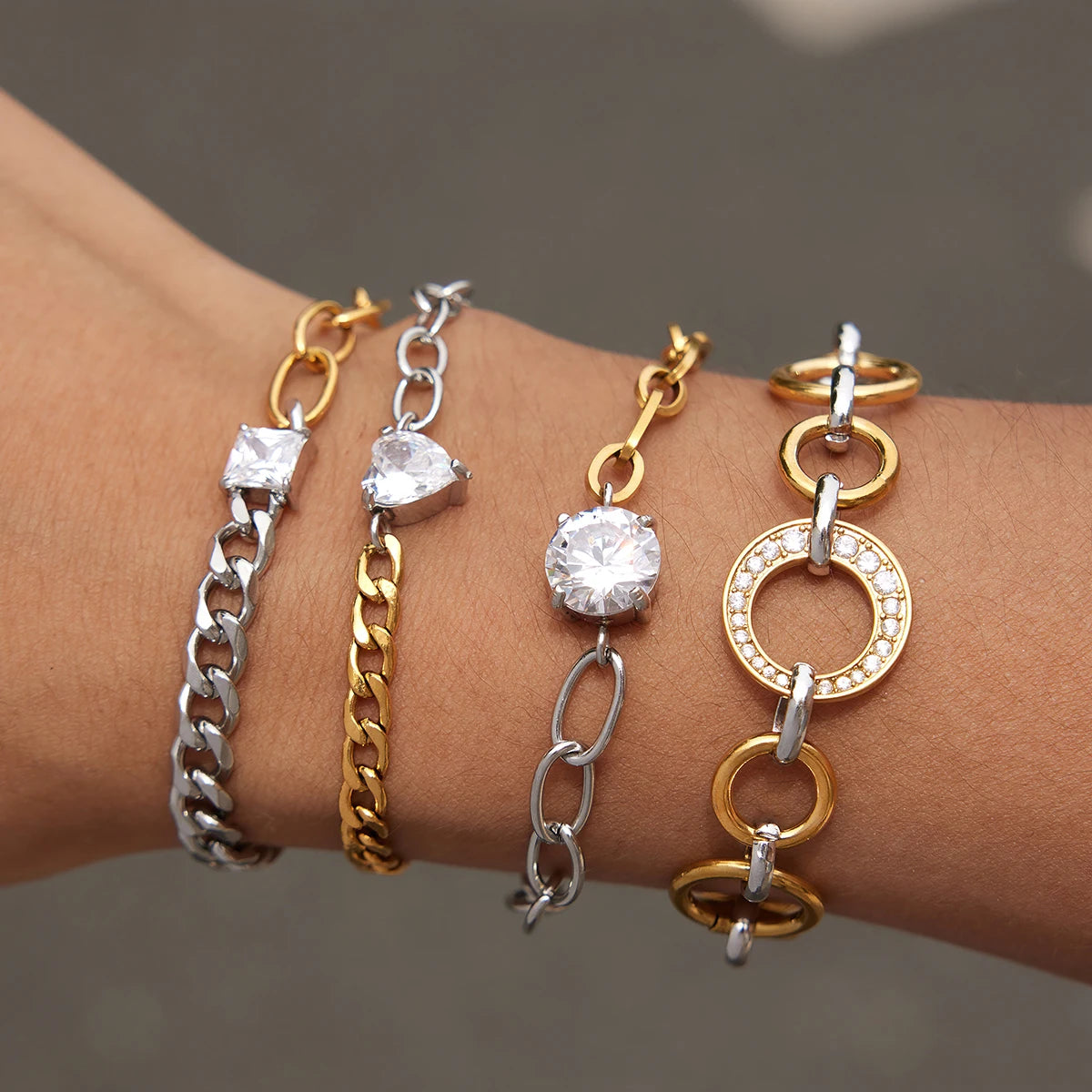 Kika Geometric Zircon Mixed Color Chain Bracelet Gold PVD Plated Stainless Steel 316L