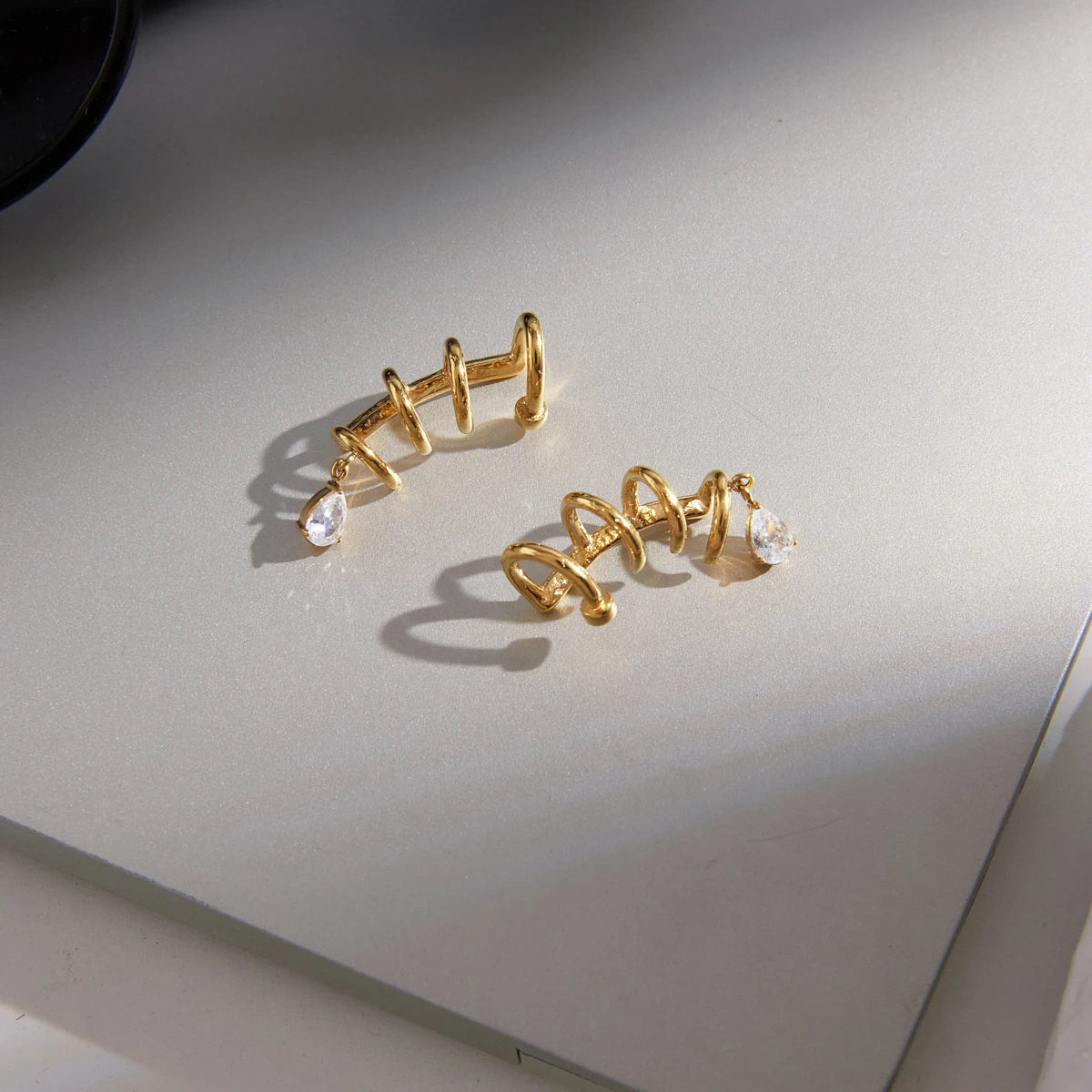 KIKA Water Drop Zircon Multilayer Non-piercing Ear Clips PVD Plated Stainless Steel 316L