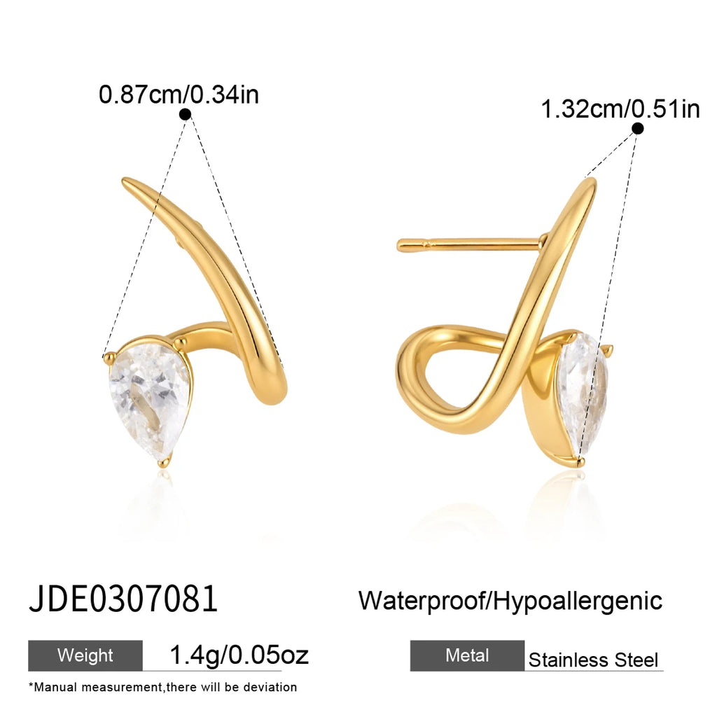 KIKA Delicate Water Drop Zircon Geometric Stud Earrings For Women 18K Gold PVD Plated Stainless Steel 316L Earrings Fashion Jewelry