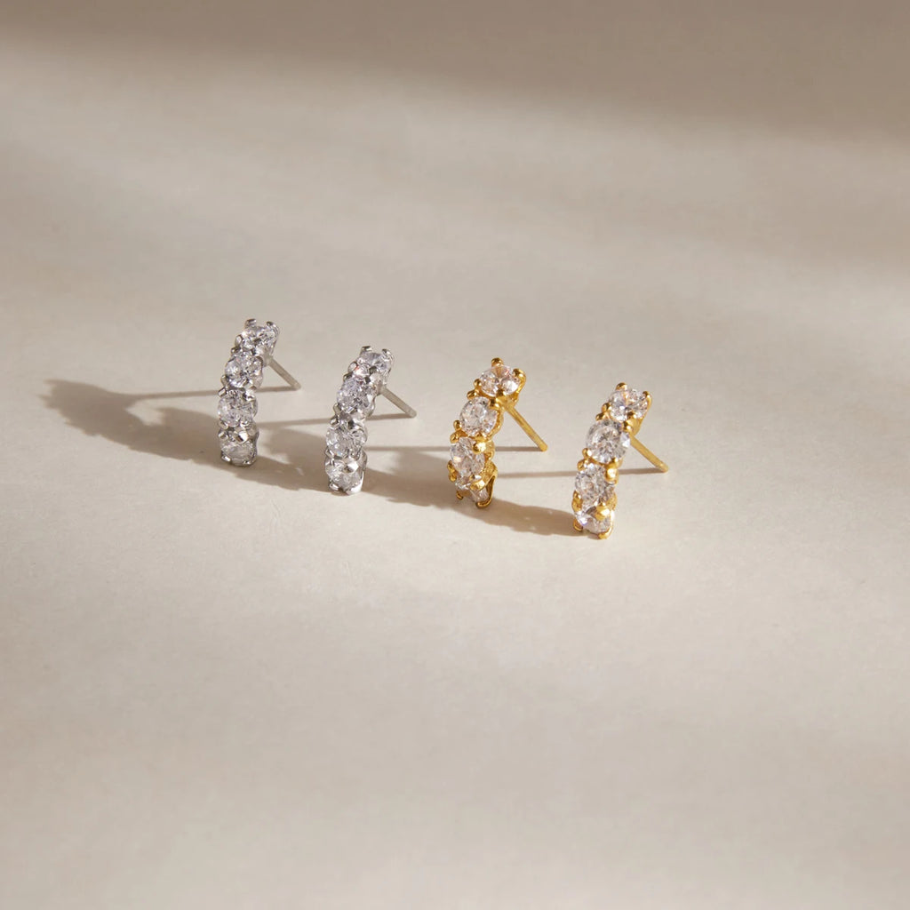 Kika Delicate Full Zircon C Shape Stud Earrings 18K Gold PVD Plated Stainless Steel 316L