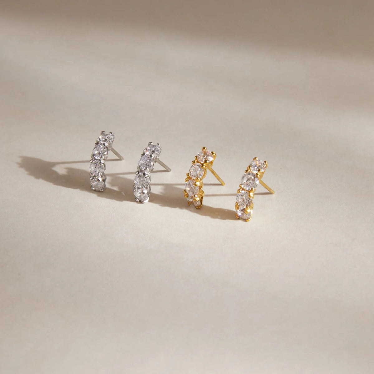 Kika Delicate Full Zircon C Shape Stud Earrings 18K Gold PVD Plated Stainless Steel 316L