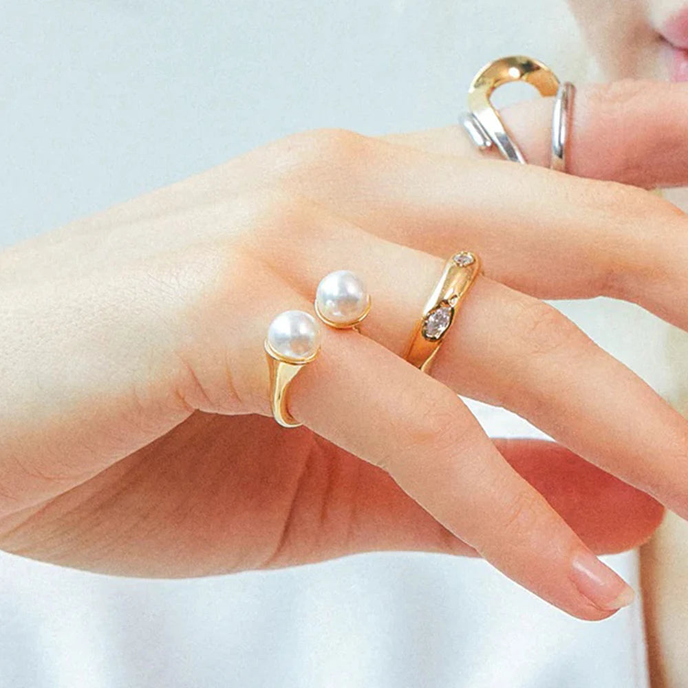 Kika Minimalist 18K Gold Color Plated Stainless Steel Pearl Ring