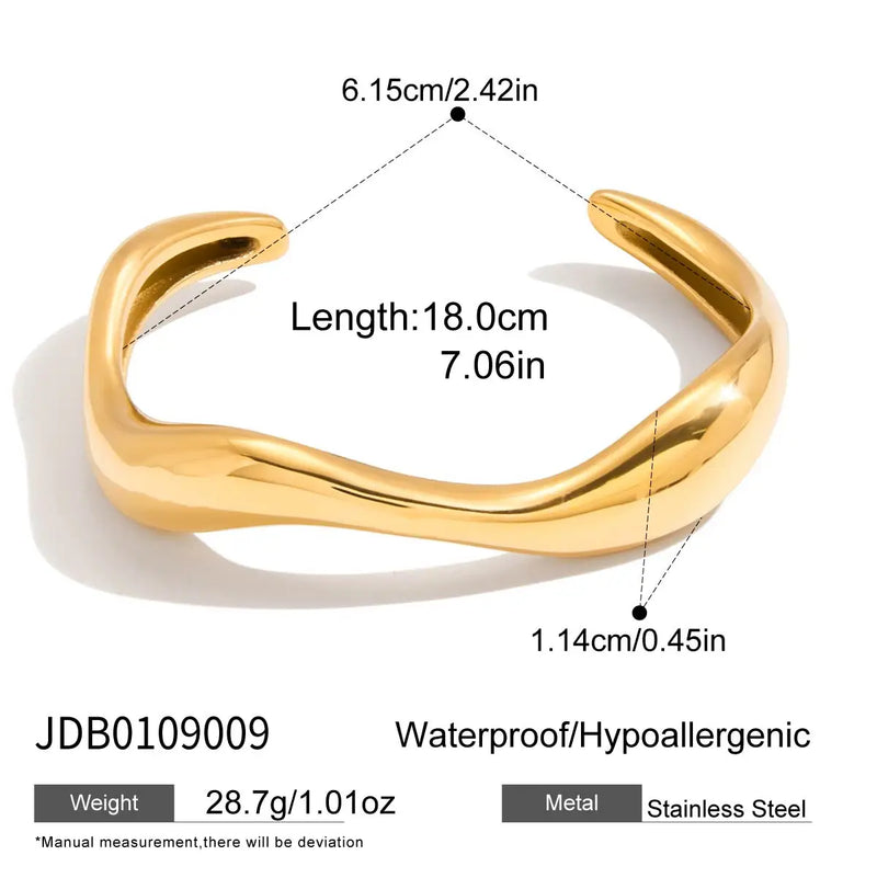 KIKA Minimalist Style Irregular Wave Shaped Bracelet 18K PVD Stainless Steel Gold Color Adjustable Bracelet Women's Jewelry
