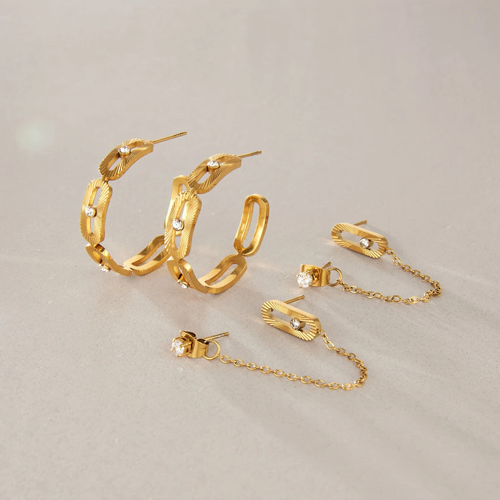 Kika Tiny Crystal Geometric Stud Earrings 18K Gold PVD Plated Stainless Steel 316L