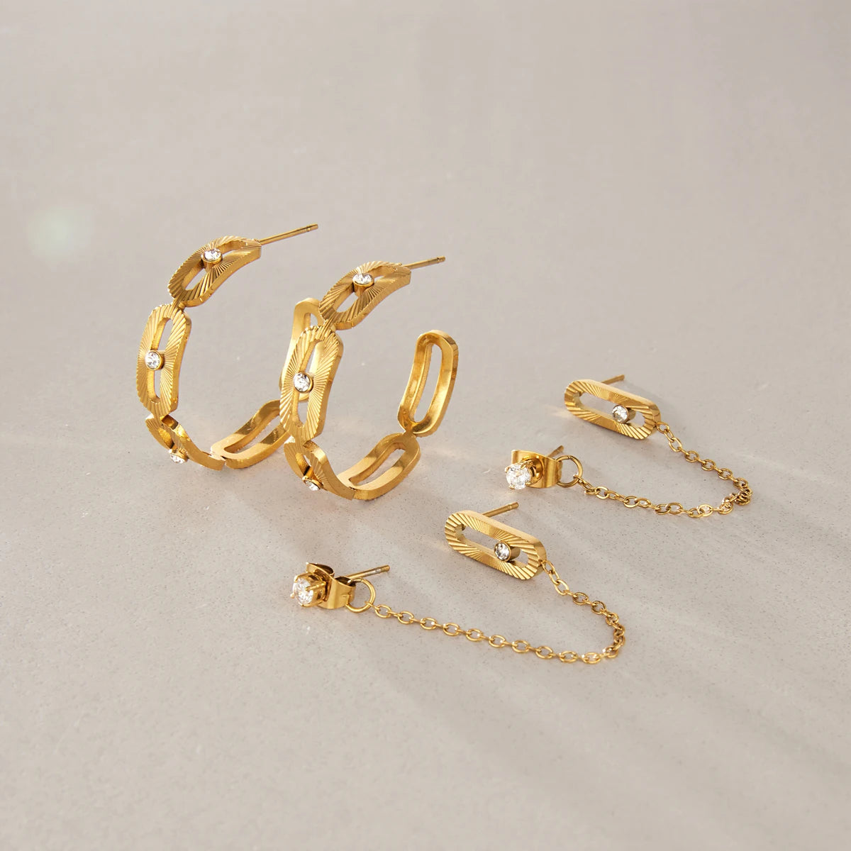 Kika Tiny Crystal Geometric Stud Earrings 18K Gold PVD Plated Stainless Steel 316L
