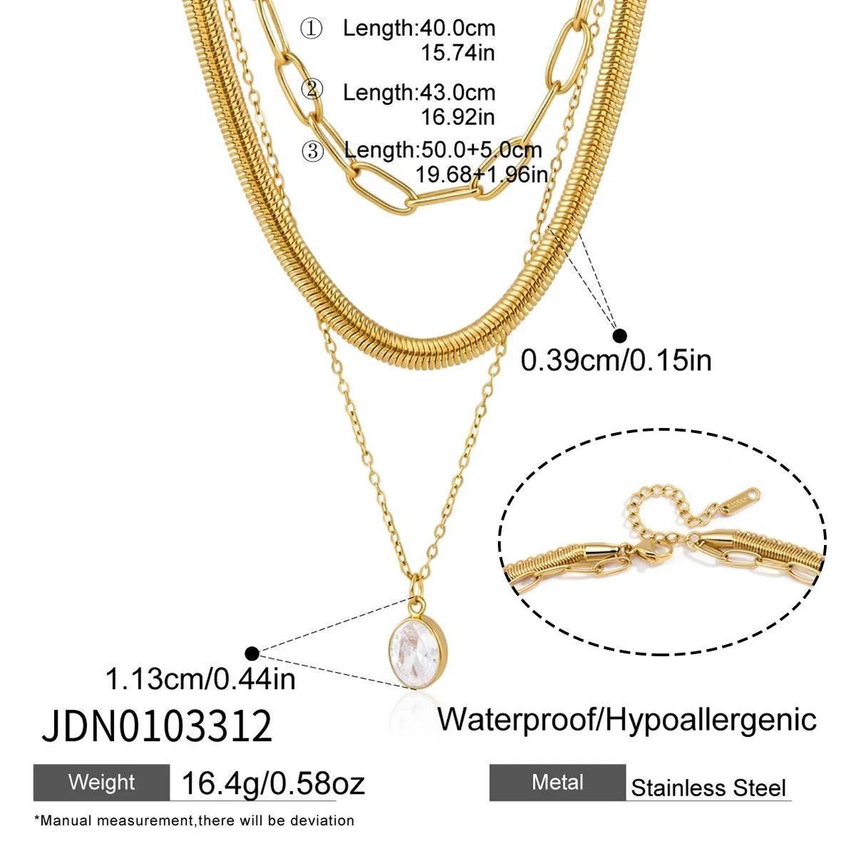 Kika Delicate Three Layer Snake Bone Paperclip Chain Necklace