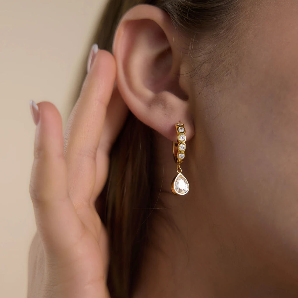 KIKA Delicate Round Water Drop Zircon Earrings PVD Plated Stainless Steel 316L