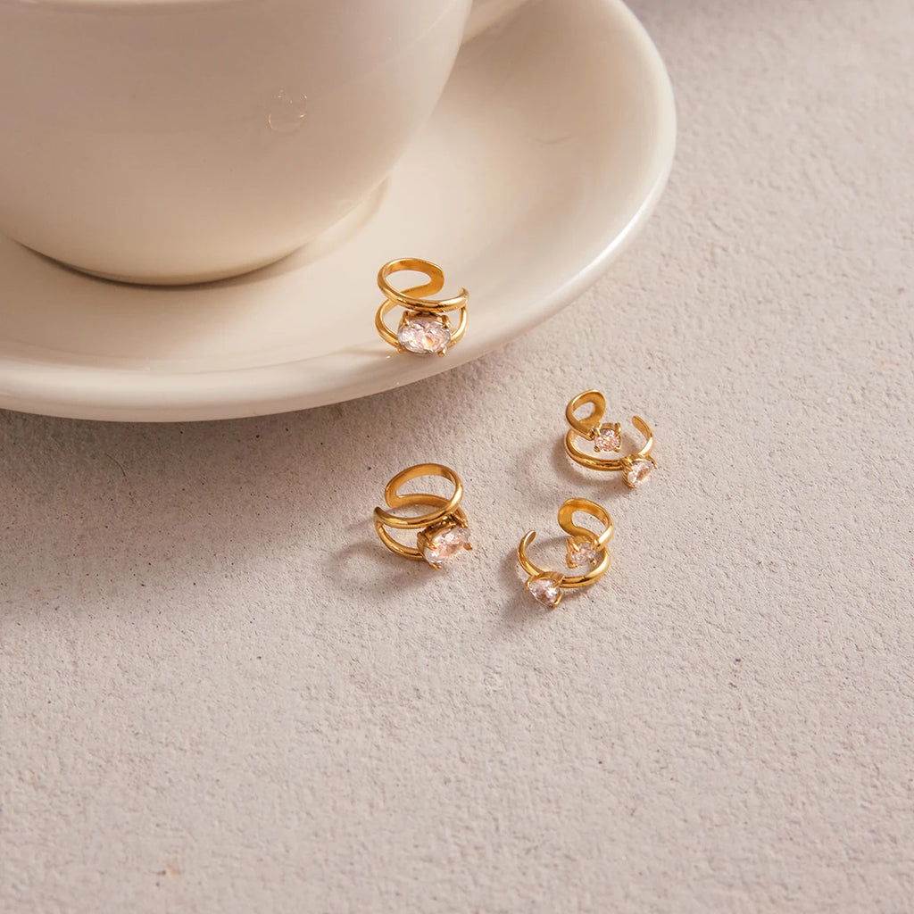 Minimalist White Zircon Two Hearts Ear Studs