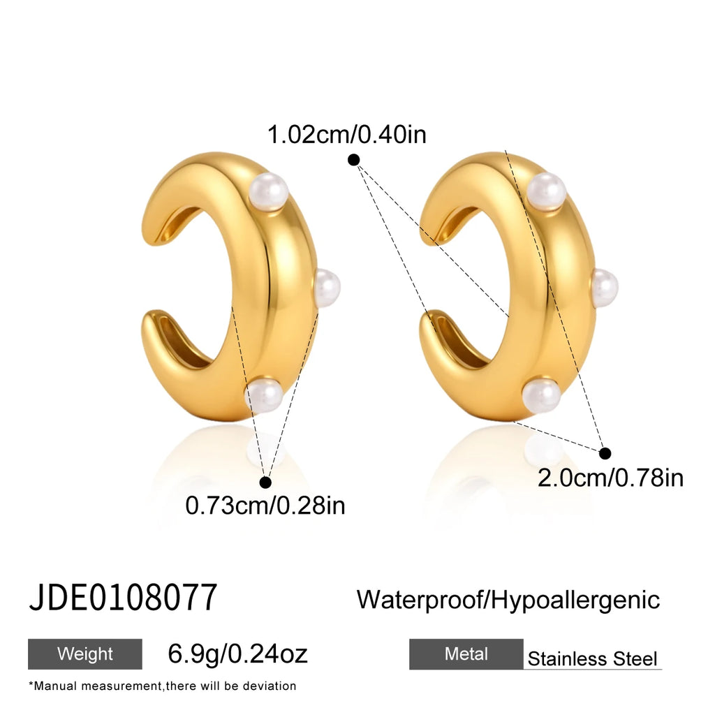 KIKA Elegant Imitation Pearl Non-piercing Ear Clips For Women 18K Gold PVD Plated Stainless Steel Earrings Fashion Jewelry