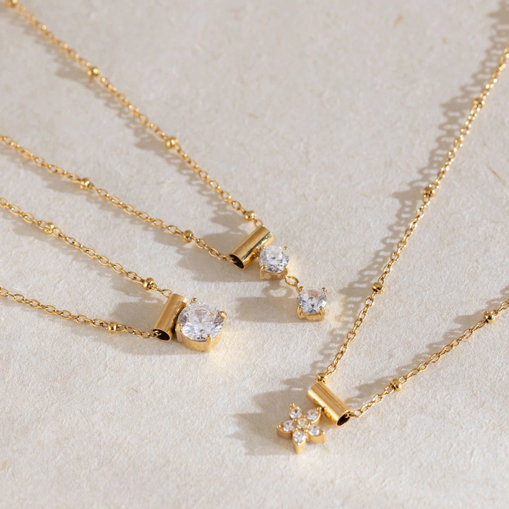 KIKA  Slideable Detachable Zircon Pendant Necklace  18K Gold PVD Plated Stainless Steel 316L