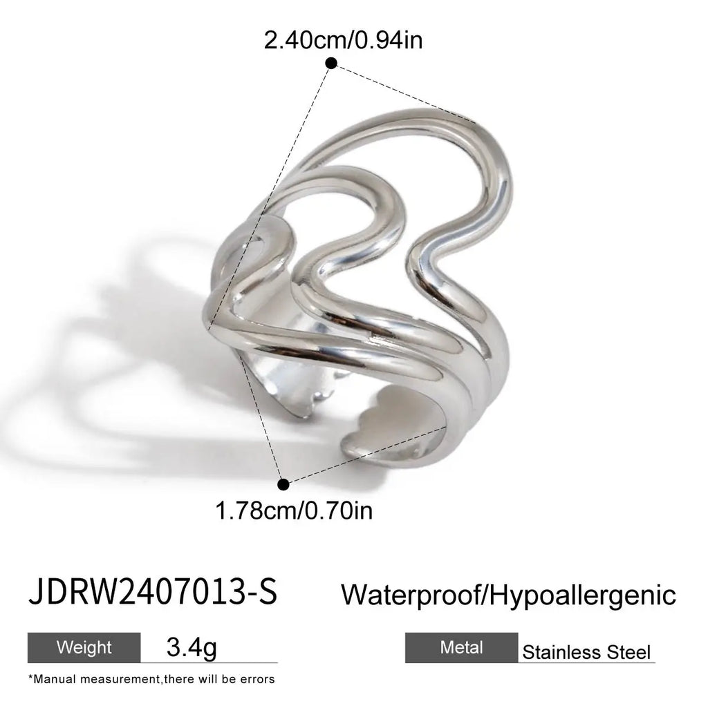 KIKA New Design Stainless Steel Creative Geometric Hollow Open Ring for Women Statement Metal Rust Proof Minimalist Jewelry