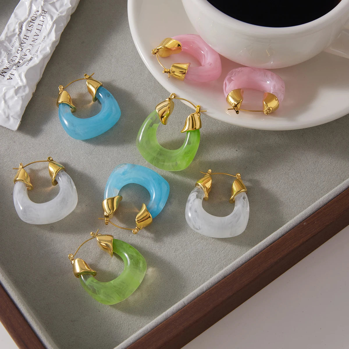 Kika Summer Blue Pink Colorful Resin U-shaped Earrings
