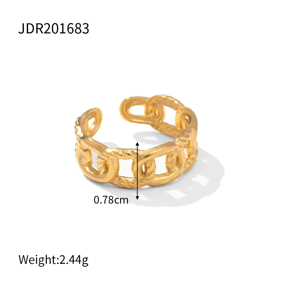KIKA Exquisite Zircon Hollow Ring Texture Gold Color Stacked Ring PVD Plated Stainless Steel