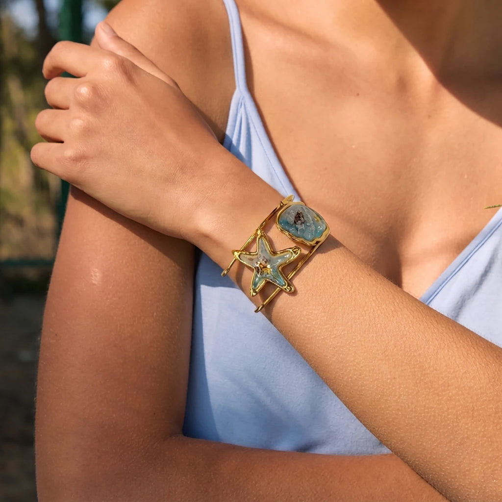 KIKA Beach Shell Starfish Bangle  Stainless Steel 316L Hypoallergenic Waterproof Bracelet