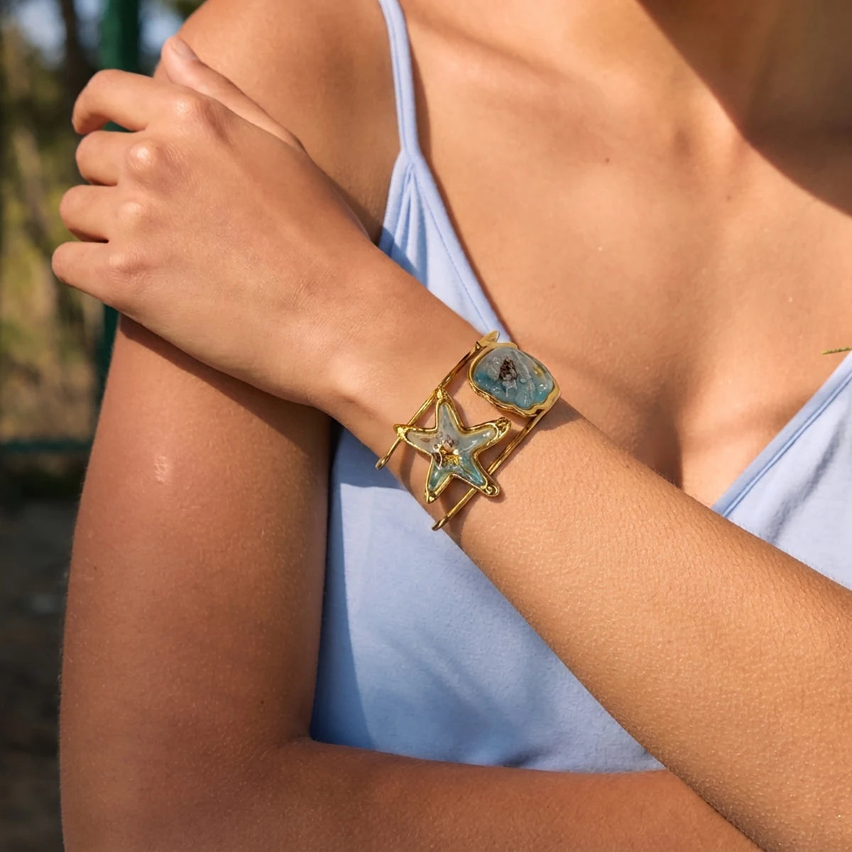KIKA Beach Shell Starfish Bangle  Stainless Steel 316L Hypoallergenic Waterproof Bracelet