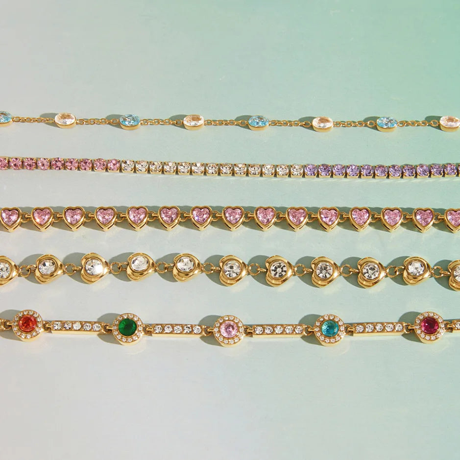 KIKA Multicolor Zircon Tennis Chain Bracelet For Women Waterproof 18K Gold PVD Plated Stainless Steel Bracelet Fashion Jewelry