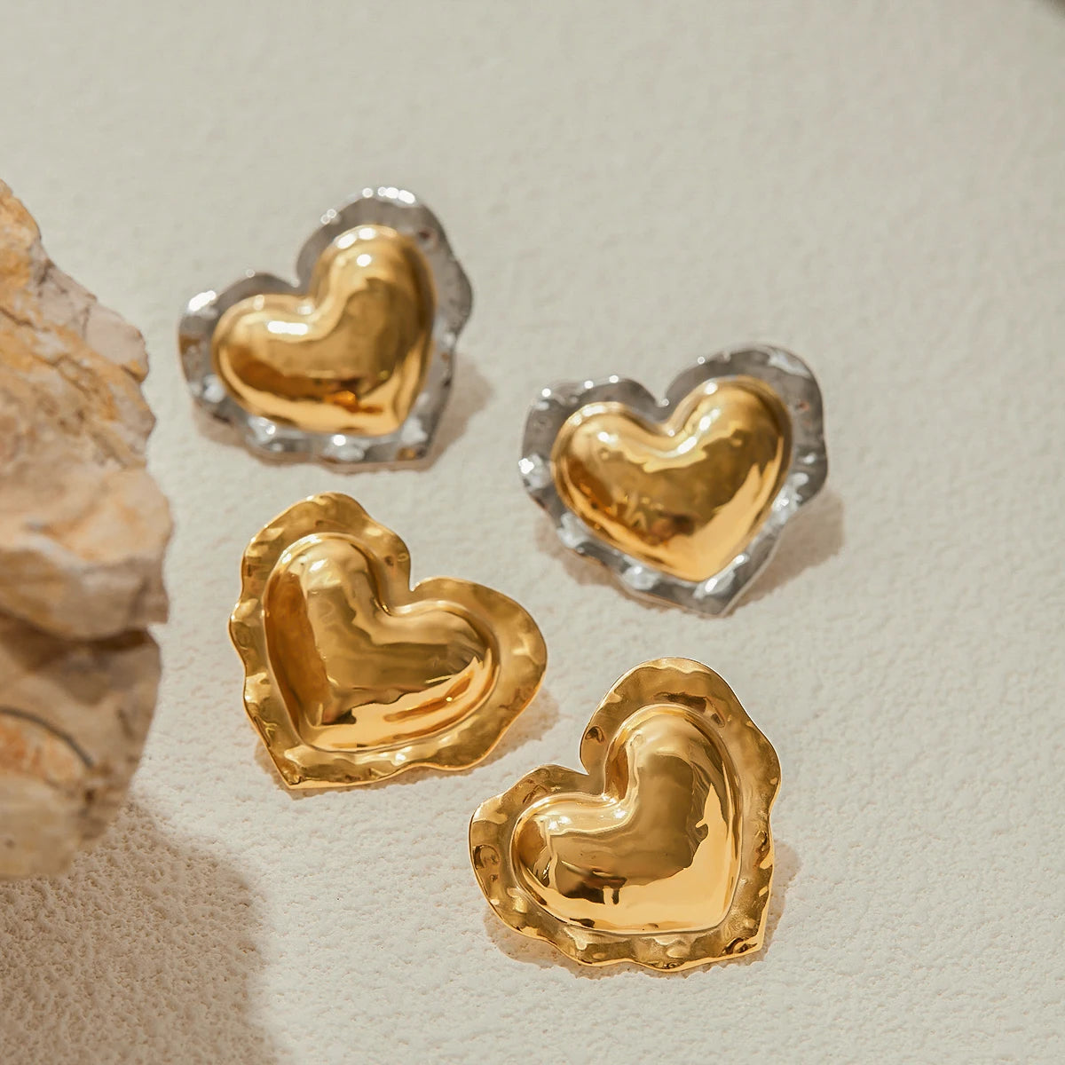 Hammer Pattern Fat Drum Heart Ear Studs
