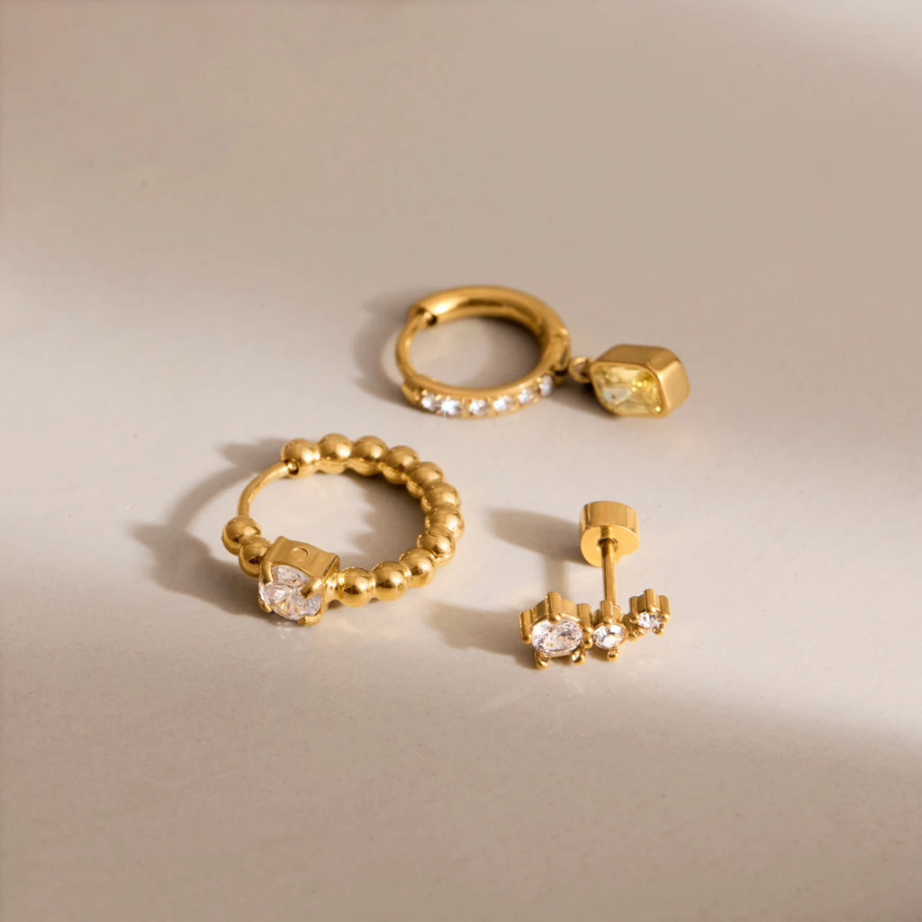 KIKA3 Pcs/Set Geometric Zircon Earrings PVD Gold Plated Stainless Steel316L