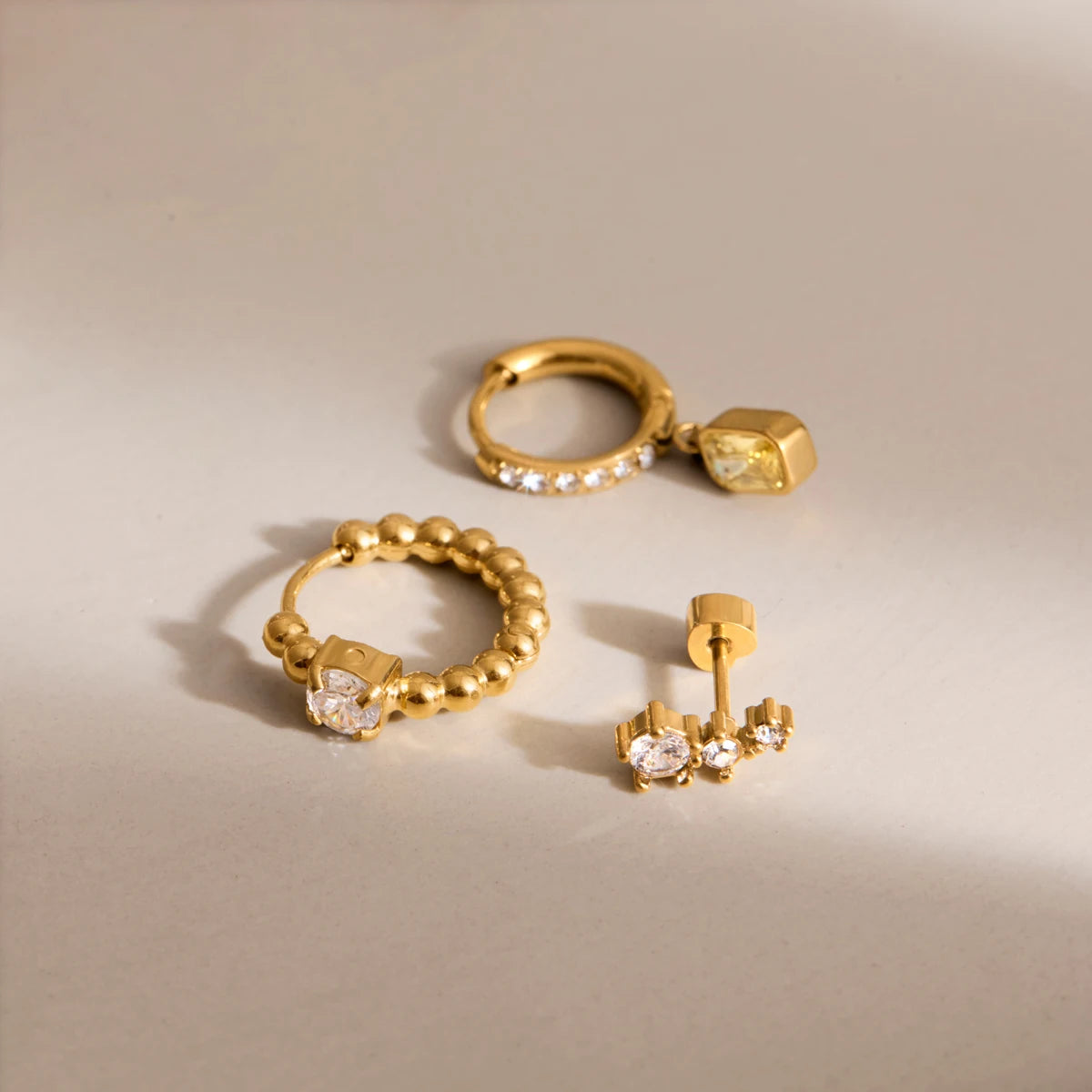 KIKA3 Pcs/Set Geometric Zircon Earrings PVD Gold Plated Stainless Steel316L