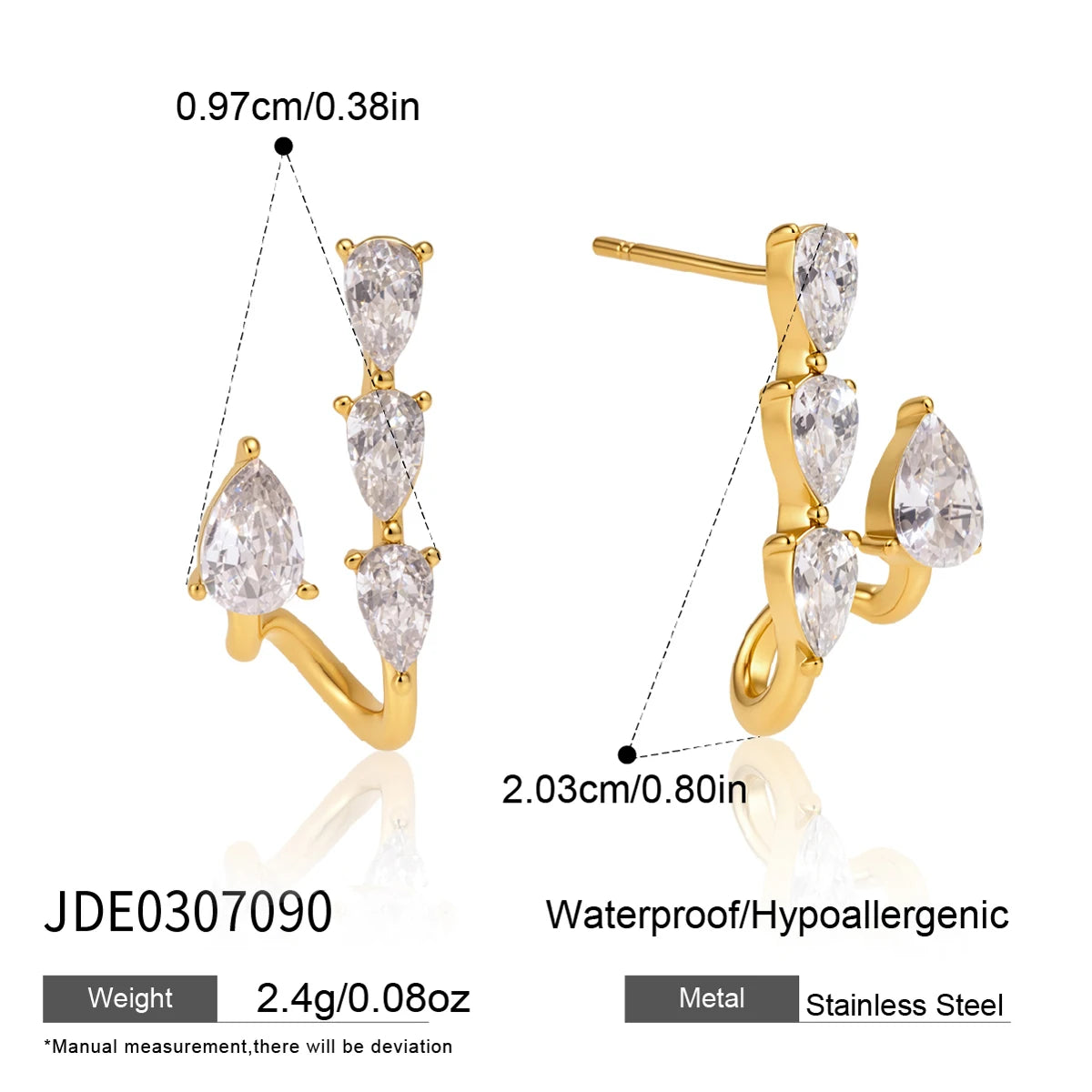 KIKA Classic Water Drop Zircon Earrings For Women Minimalist 18K Gold PVD Plated Stainless Steel Stud Earrings Fashion Jewelry