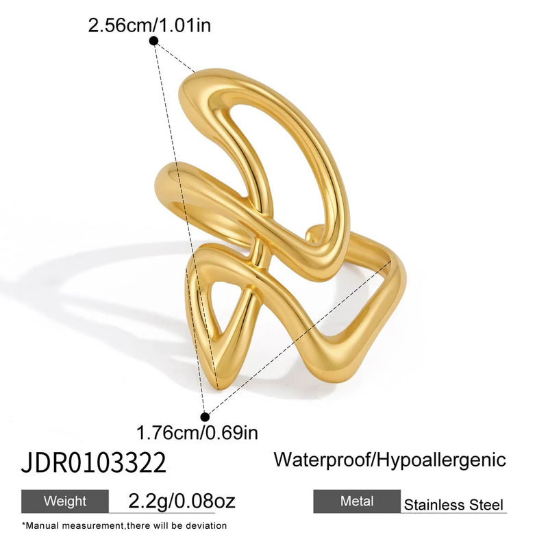 KIKA Women's Twisted Knot Open Adjustable Ring PVD Plated Stainless Steel 316L Hypoallergenic