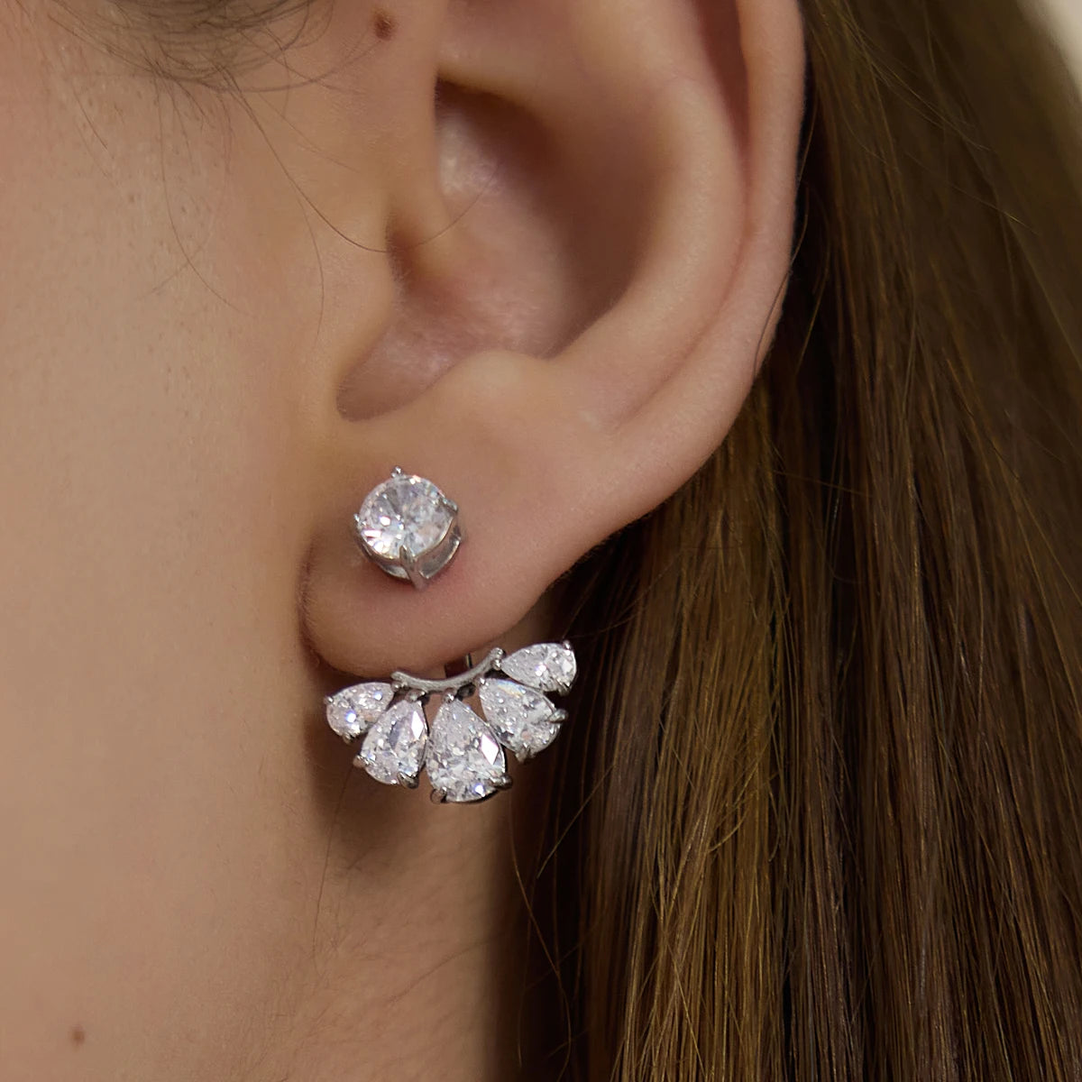 Kika Delicate Round Water Drop Zircon Front Back Stud Earrings Stainless Steel 316L