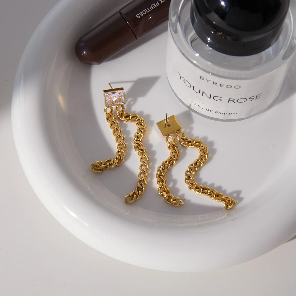 KIKA Classic PVD Plated Gold Color Square Zircon Earrings  Stainless Steel 316L