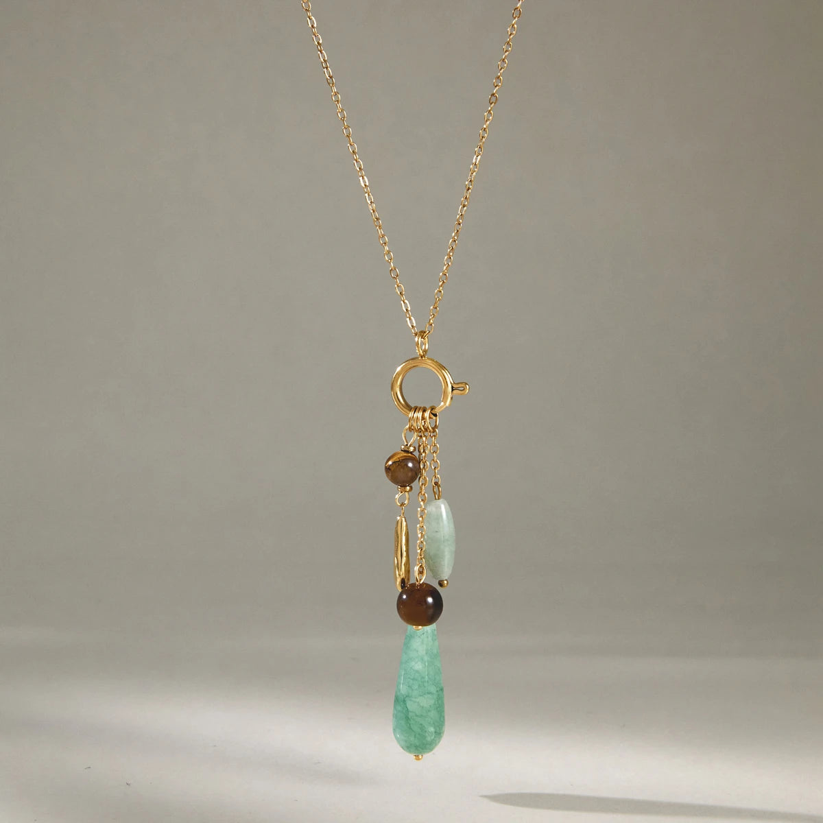 KIKA Green Aventurine Tiger Eye Stone Pendant Necklace For Women 18K Gold PVD Plated Stainless Steel Necklace Fashion Jewelry