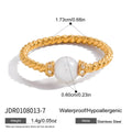 KIKA Exquisite Elegant Round Pearl Fried Dough Twists Pattern Ring Stainless Steel 316L White Rhinestone Foldable