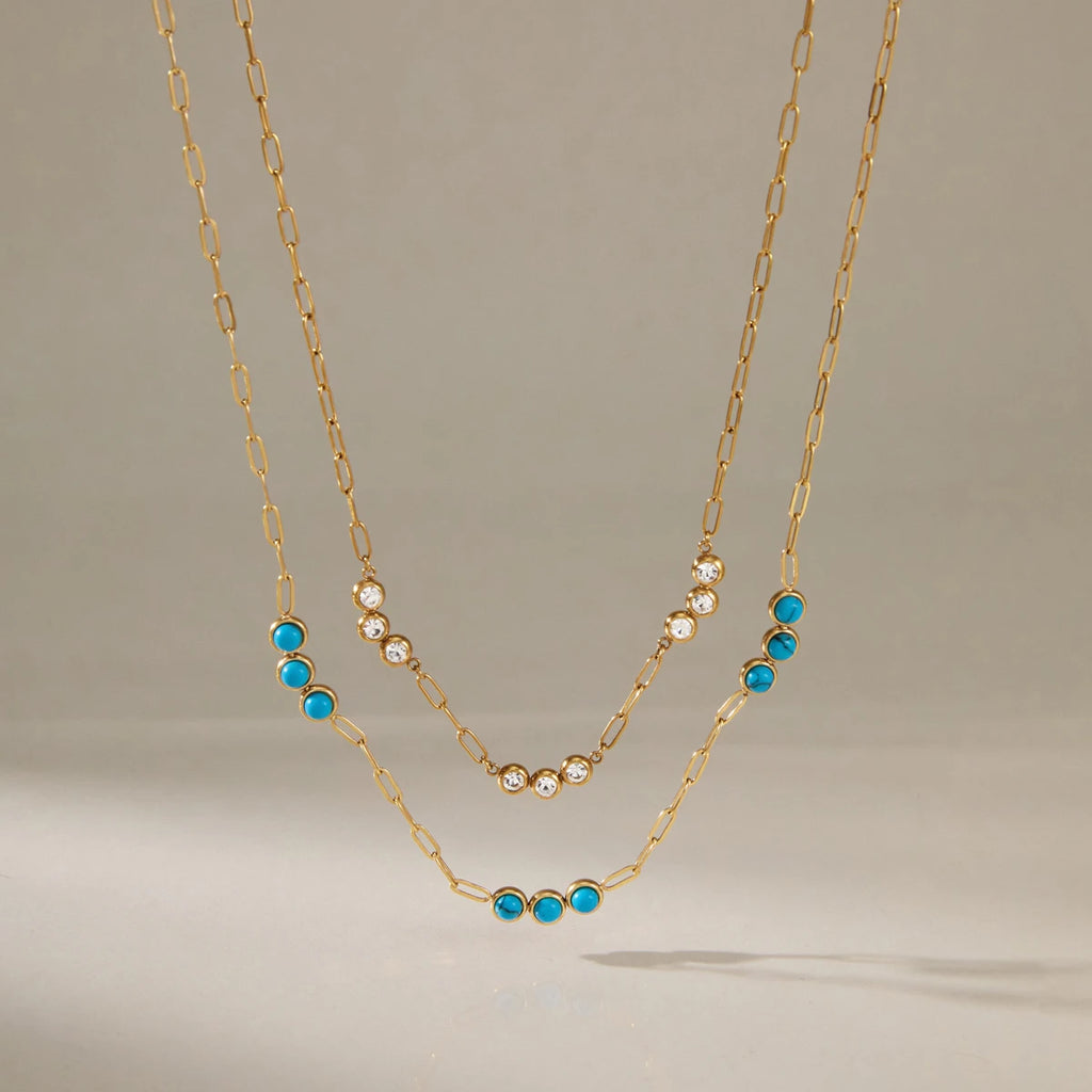 KIKA Classic Round Turquoise Zircon Necklace For Women Minimalist 18K Gold PVD Plated Stainless Steel Necklace Fashion Jewelry